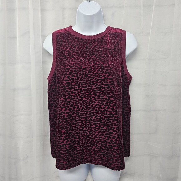 Apt. 9 Burgundy Flocked Leopard Print Tank Goth Punk Velour Streetwear Club M - Picture 12 of 12